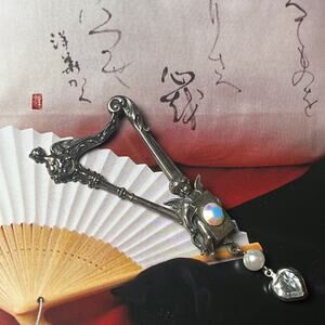 Vintage 80s 90s Cherub and Harp Silver Tone AB Stone Brooch Large